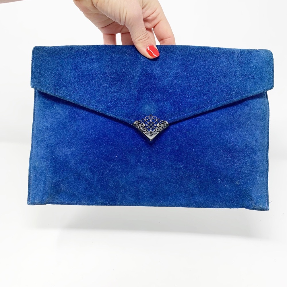 ๐5/$30 Vintage Blue Suede Envelop Clutch - Picture 1 of 9